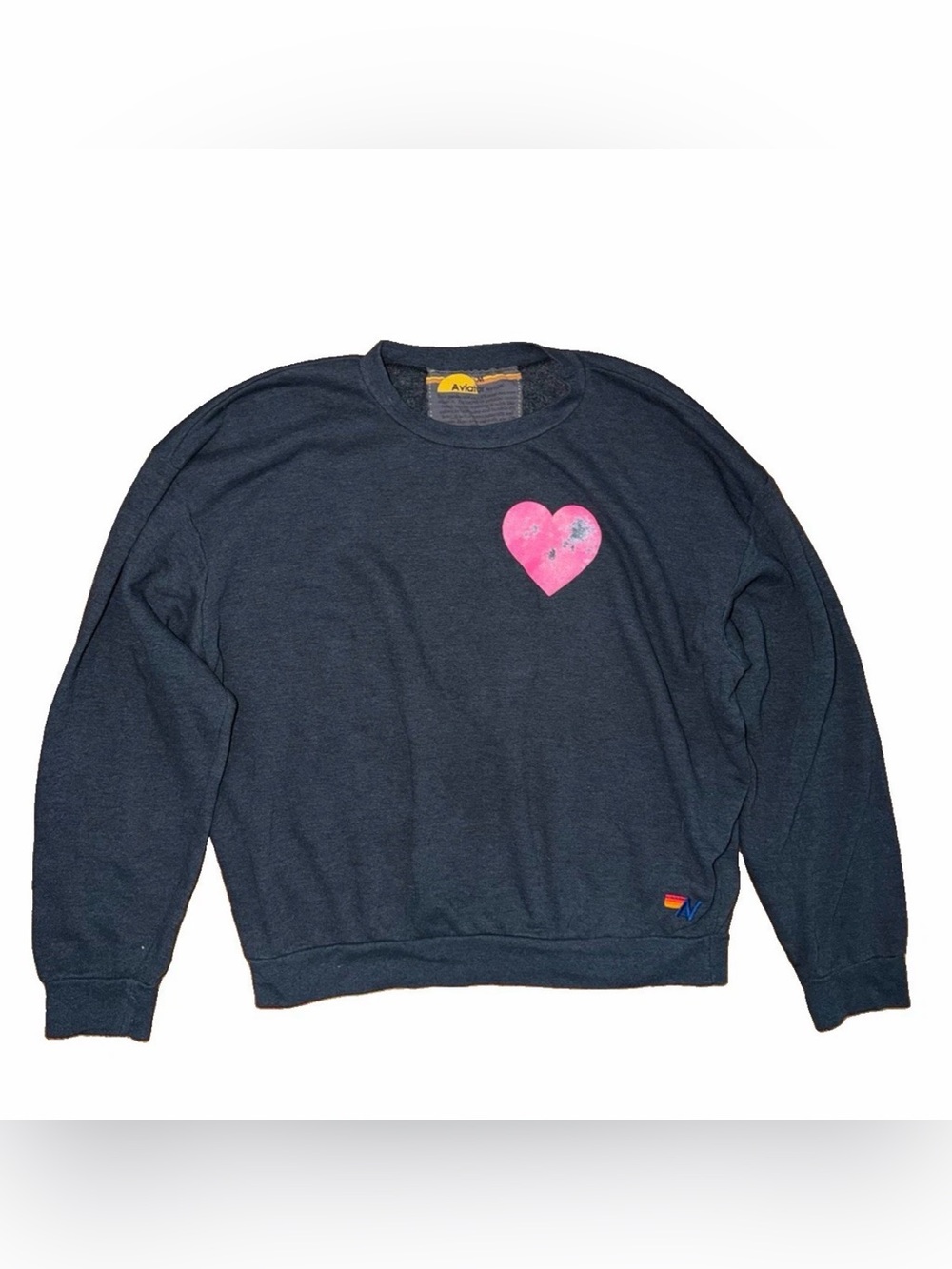 Aviator Nation Heart Long Sleeve Pullover Sweater Women’s Size M Gray Oversized